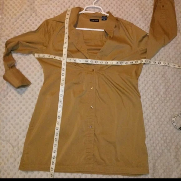 New York & Company Mini Dress Size 12 Classy Khaki Stretch Button Up - Picture 10 of 13